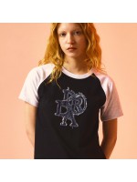 韓國PRENDA - COMBINATION DENIM PATCH TEE BLACK